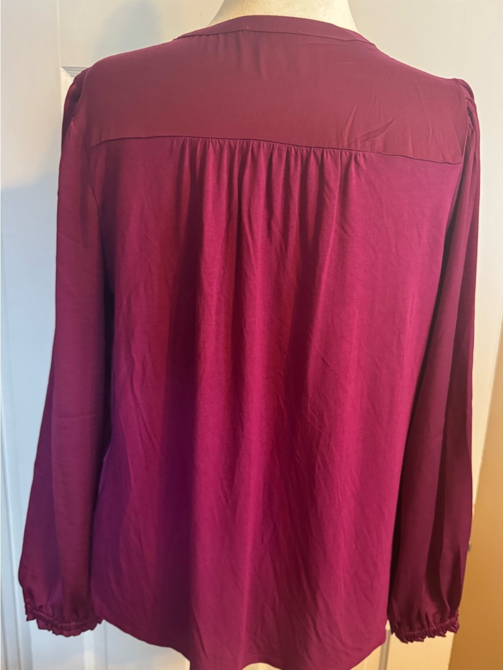 LOFT Long-Sleeve Button Front Tunic - Deep Berry Loft outlet large polyester - Picture 5 of 6